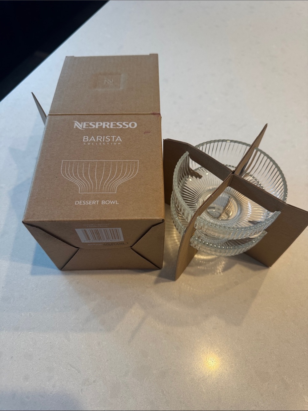 Nespresso Clear Glass Ribbed Dessert Bowls - Transparent Set